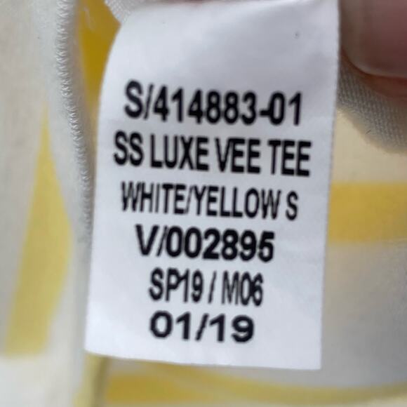 Old Navy Luxe V Neck Jersey Stretch Tee Striped Yellow White Small - Picture 8 of 9